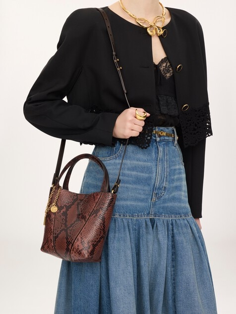 Small Chlo&eacute; Spin tote bag in python-effect leather