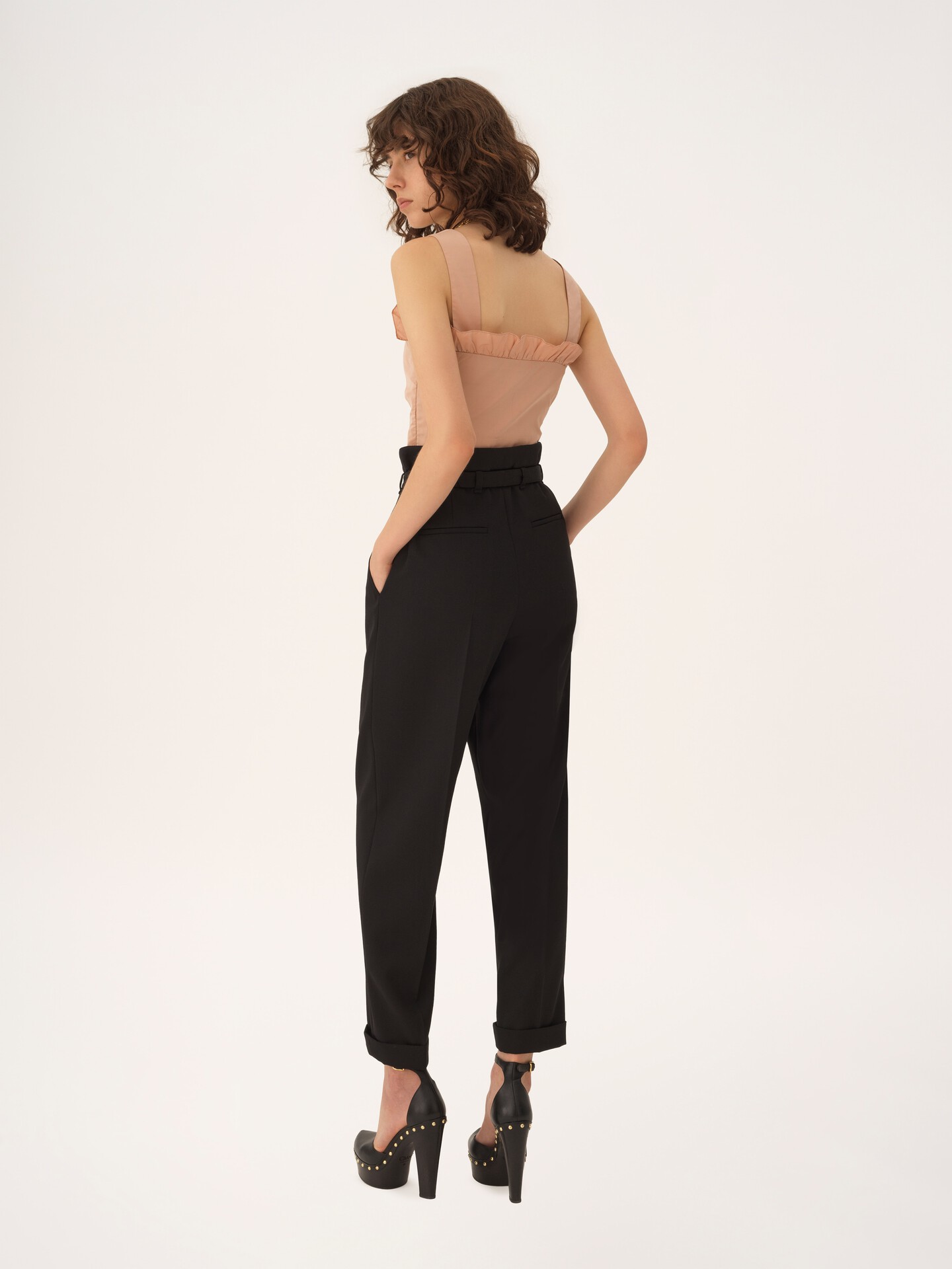 High-rise wide-leg trousers in wool grain de poudre - 4.0