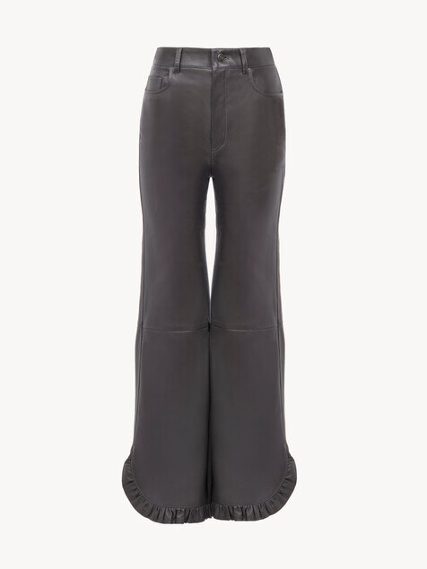 Ruffled flared pants in leather
