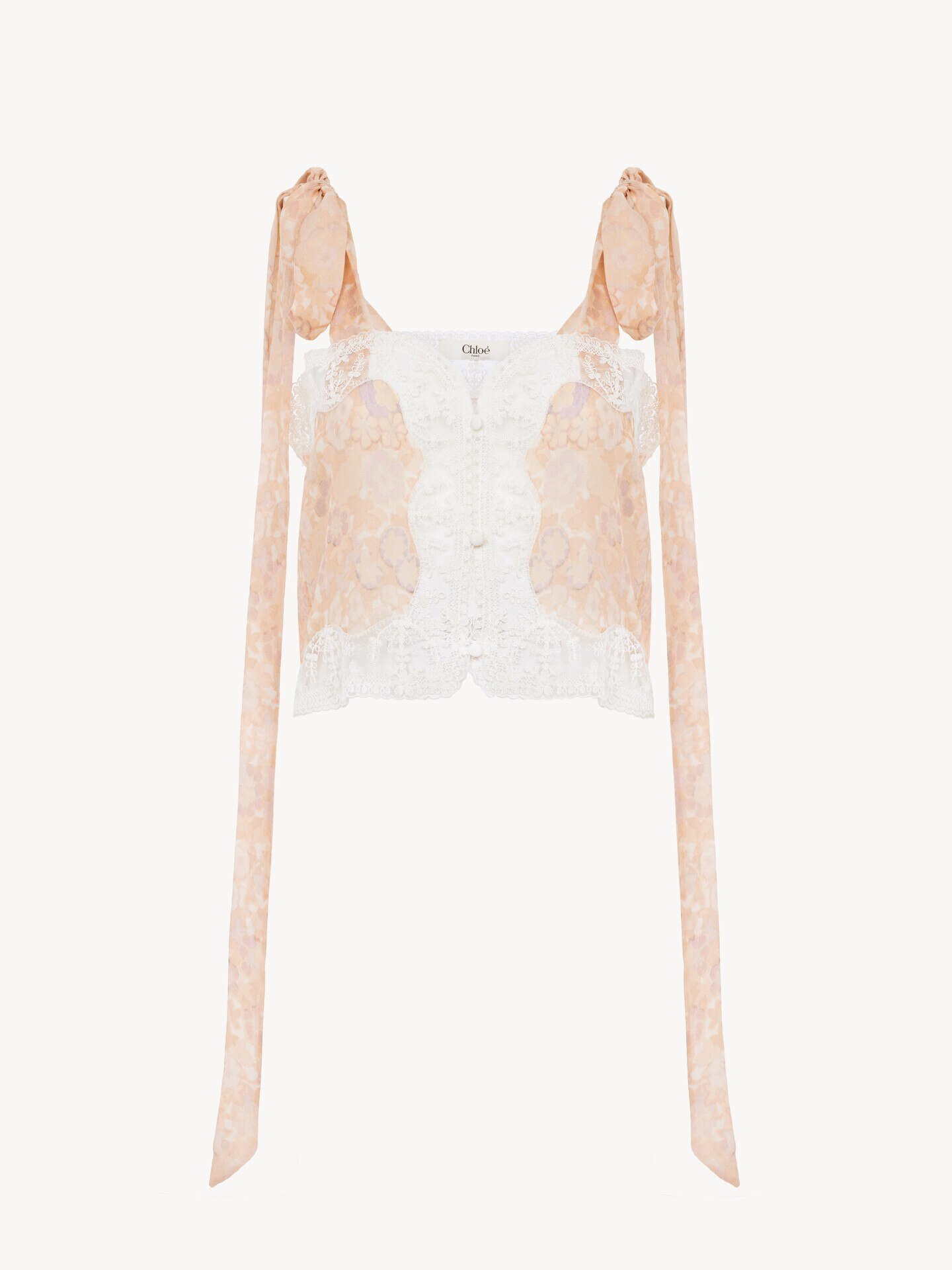 Tie-strap cropped top in silk charmeuse & lace - 2.0