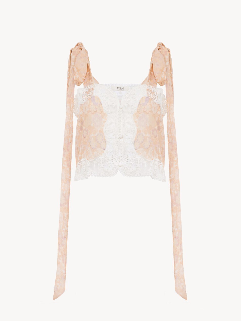Tie-strap cropped top in silk charmeuse & lace - Packshot