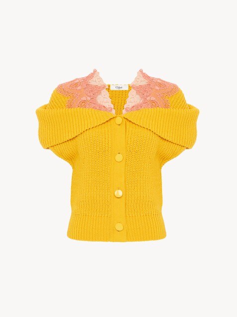 Cape-Strickjacke aus Baumwollstrick und Spitze