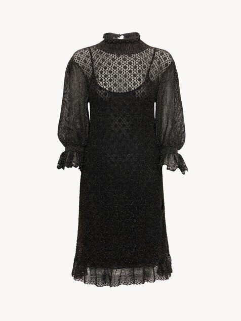 Ruffled puff-sleeve mini dress in a lurex knit