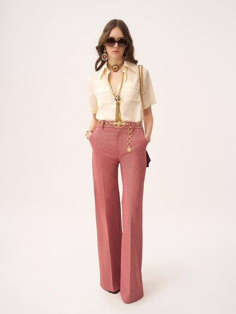 Short-sleeve blouse in cr&ecirc;pe de chine