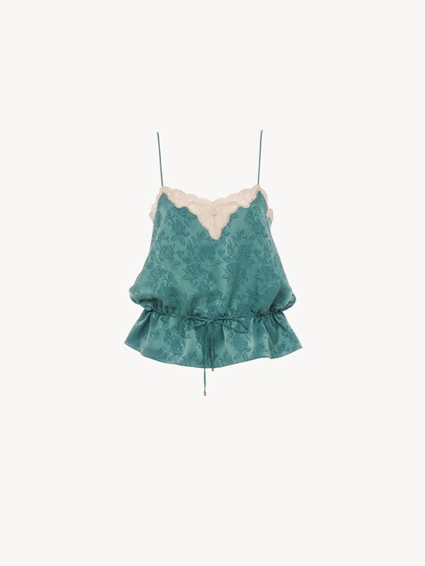 Top caraco &agrave; nouer en soie jacquard et dentelle