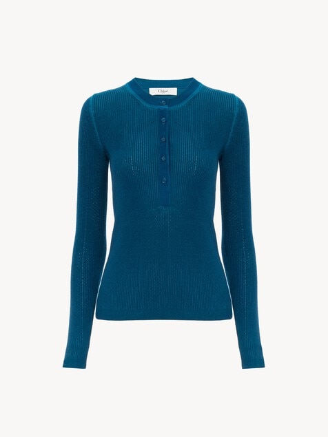 Pull henley en maille de laine m&eacute;rinos