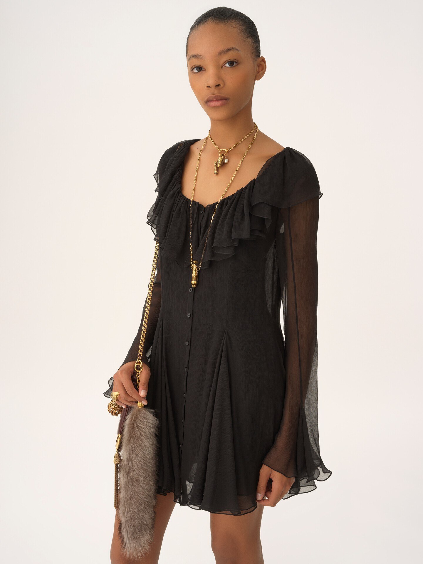 Flared mini dress in silk mousseline - 4