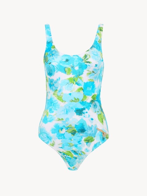 Aqua flower-print one-piece swimsuit