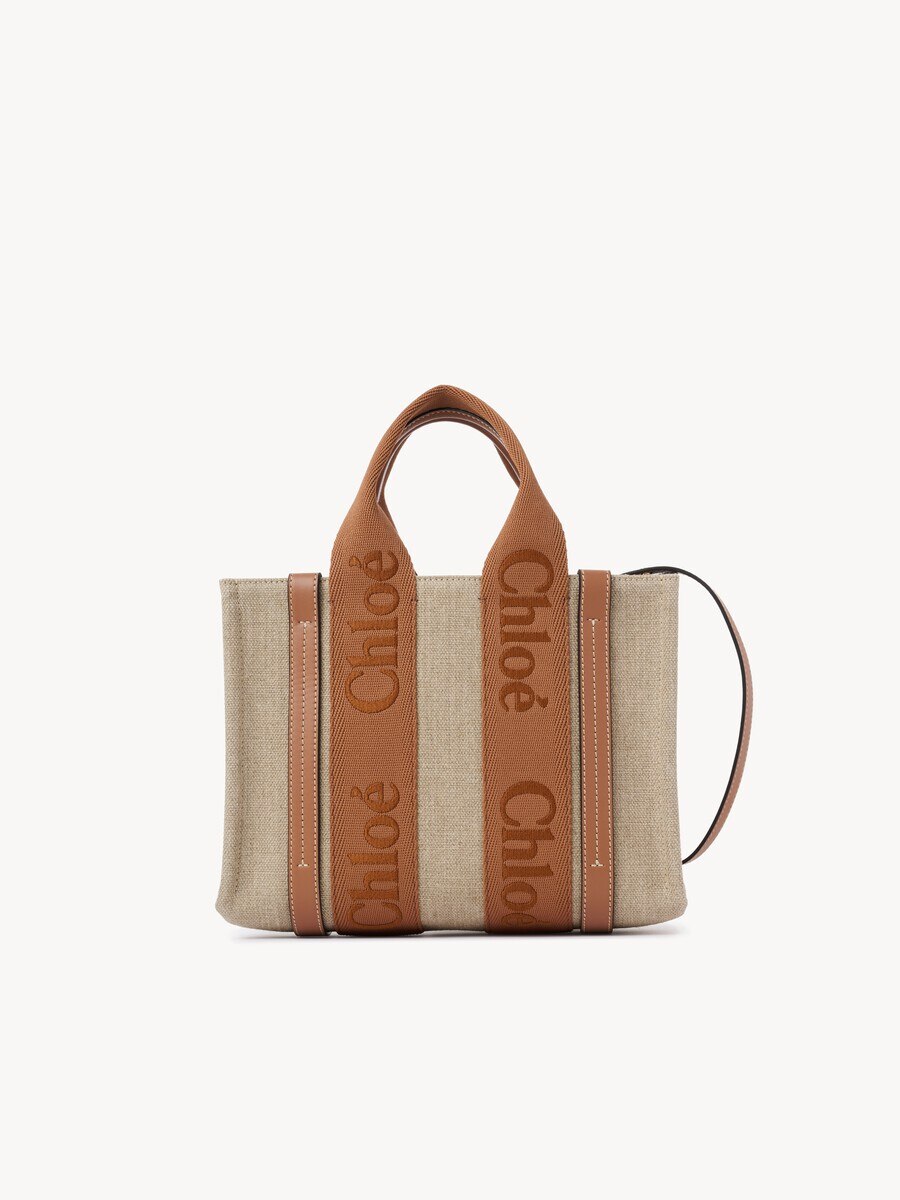 Small Woody tote bag in linen - 1