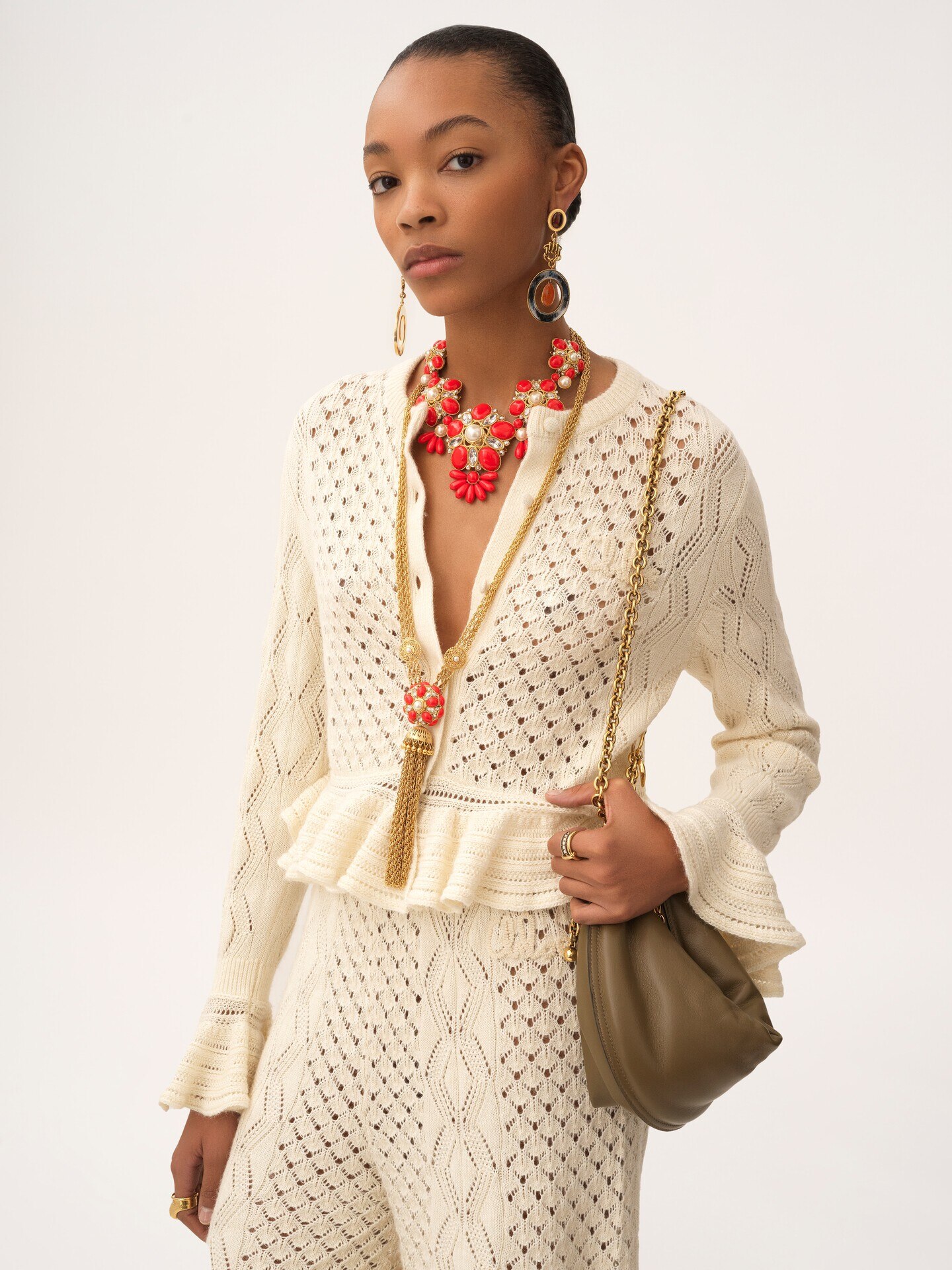 Ruffled logo cardigan in a silk, alpaca & cotton knit - 4