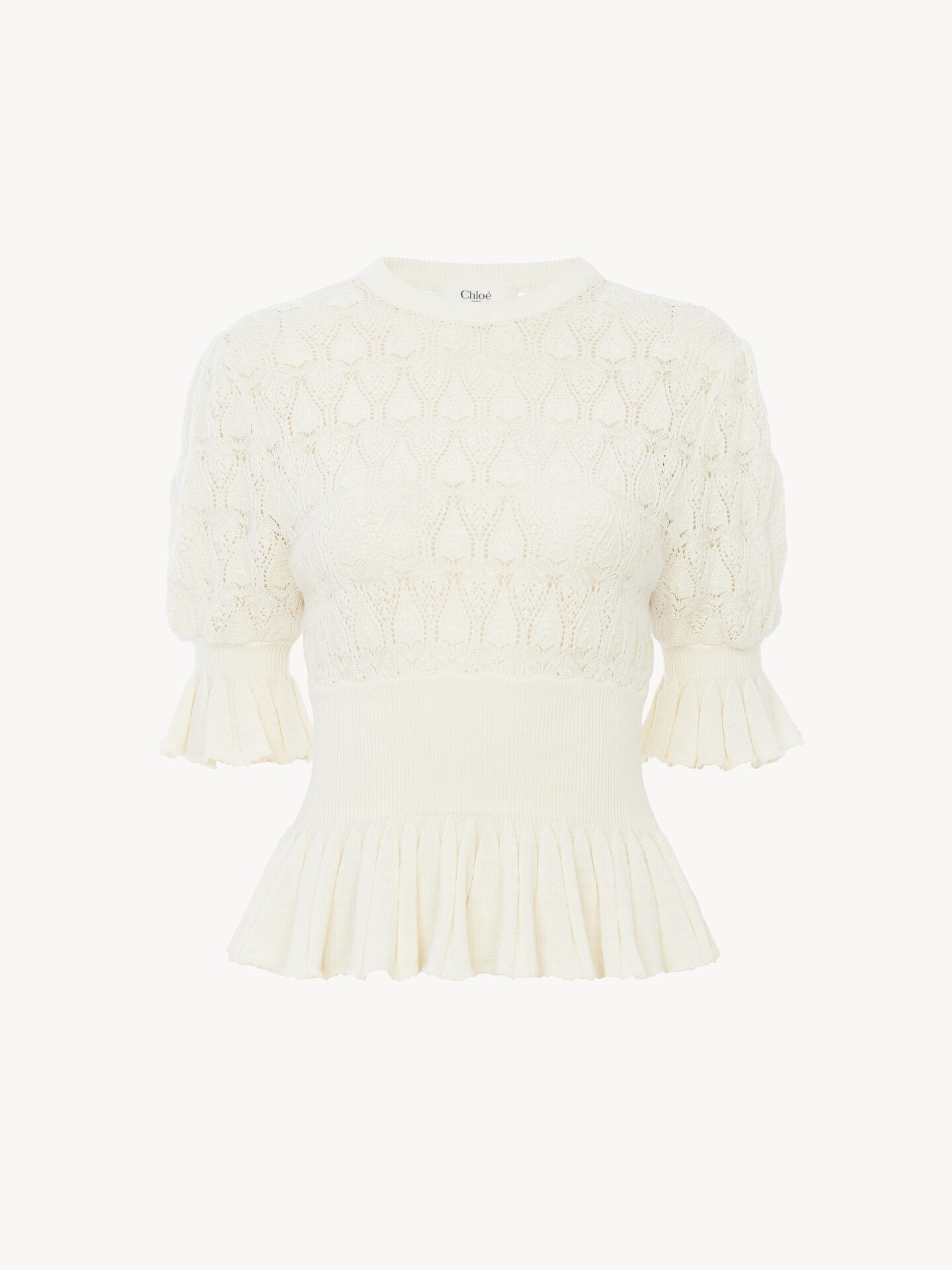 Short-sleeve ruffled jumper in a wool-mix knit - 2