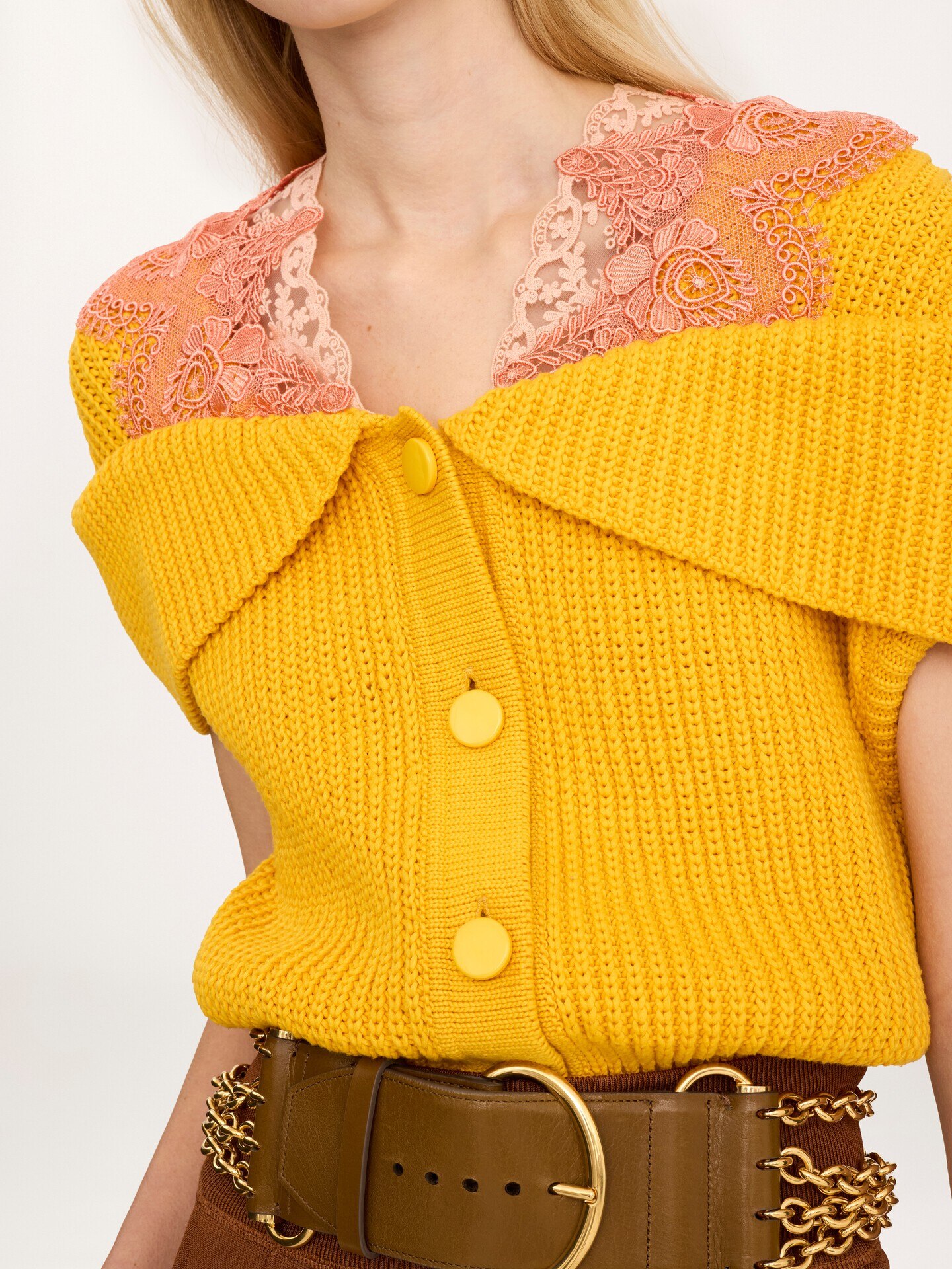 Cape cardigan in a cotton knit & lace - 5