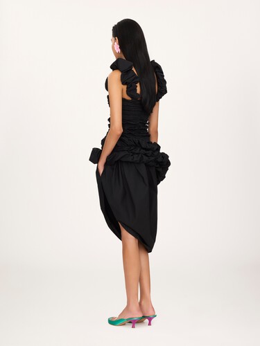 Vestido midi fruncido con cors&eacute; de popelina de algod&oacute;n - 5
