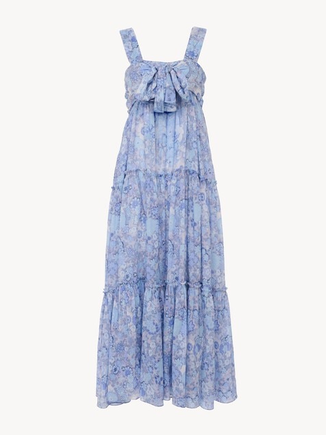 Tiered long dress in cotton voile