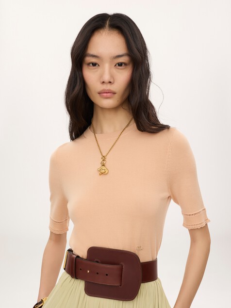 Pull manches courtes en maille de laine