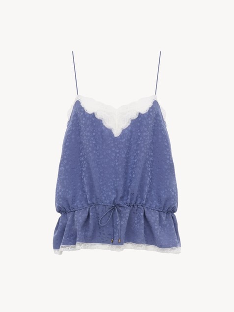 Camisole top in silk jacquard & lace