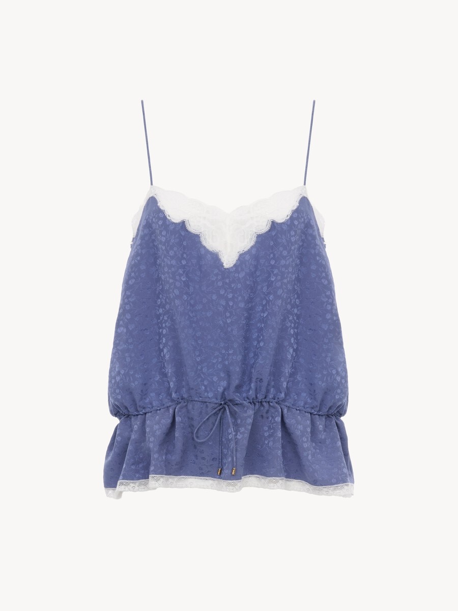 Camisole top in silk jacquard & lace - 2