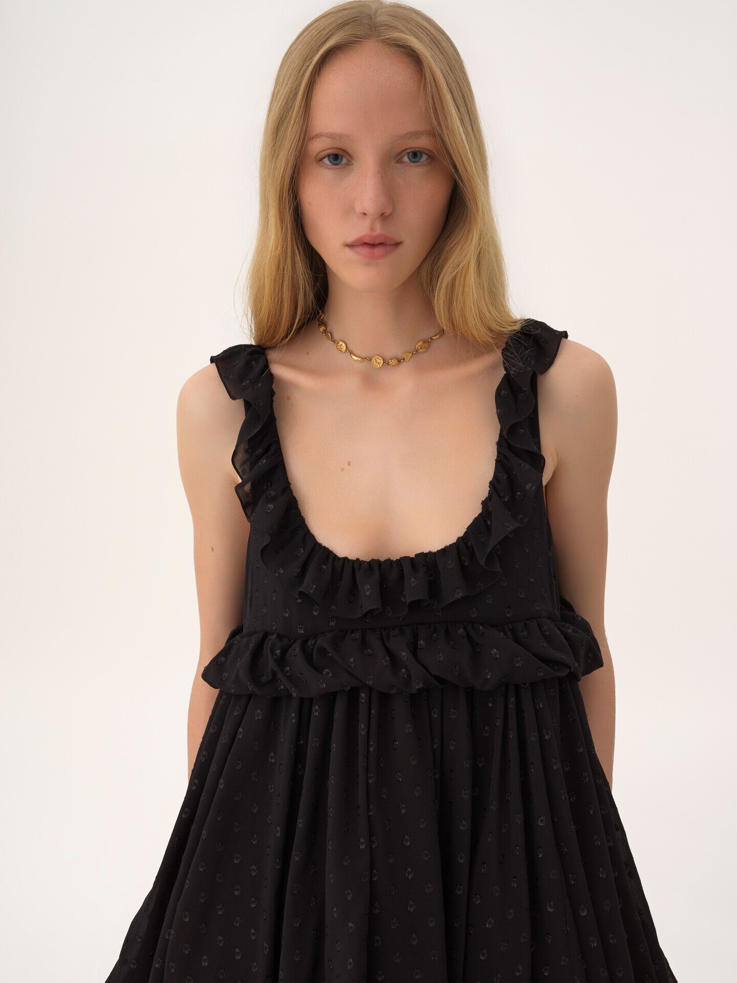 High-low sleeveless dress in silk georgette jacquard & lurex - 7