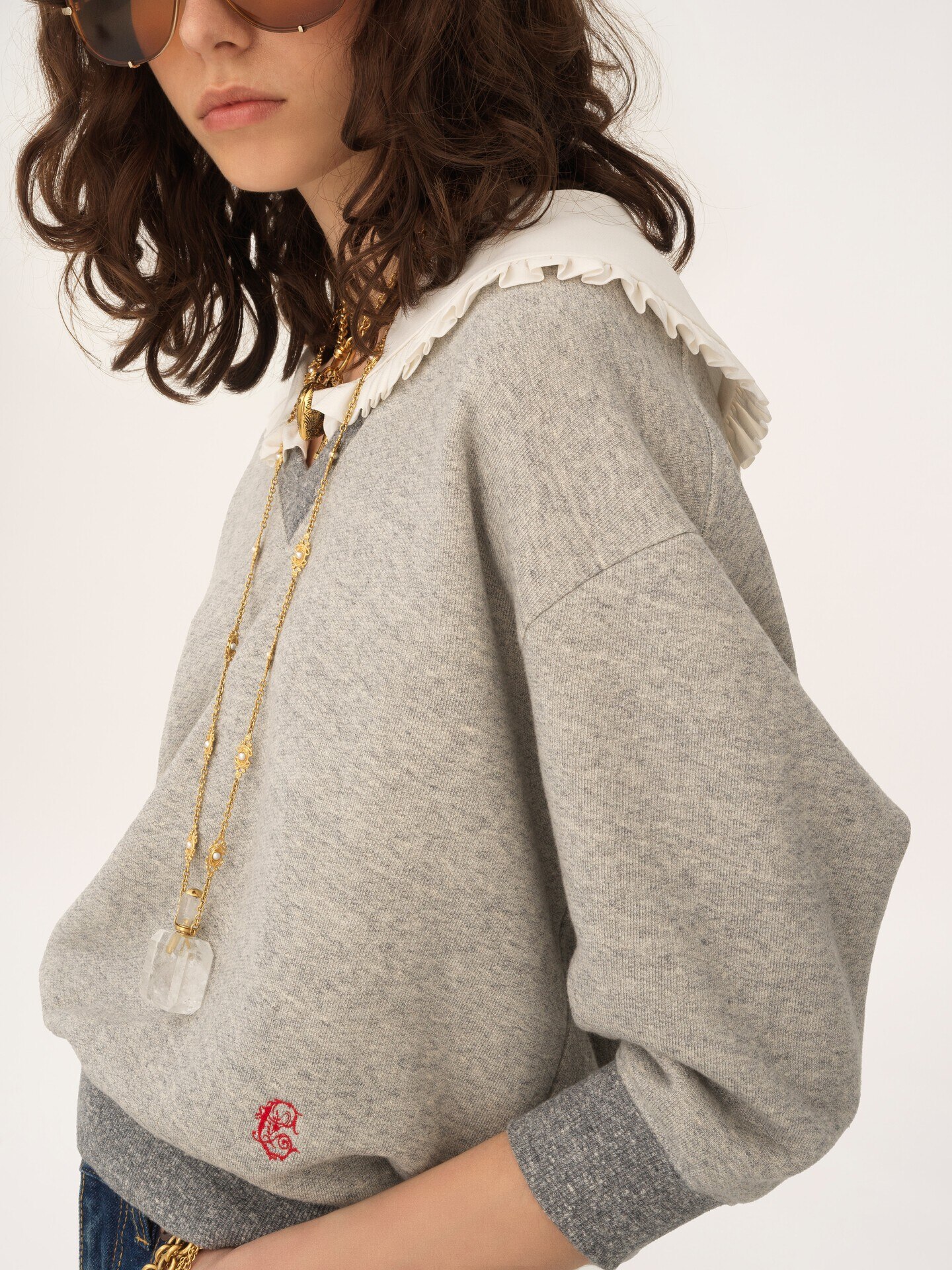 Collar sweater in chin&eacute; fleece - 5