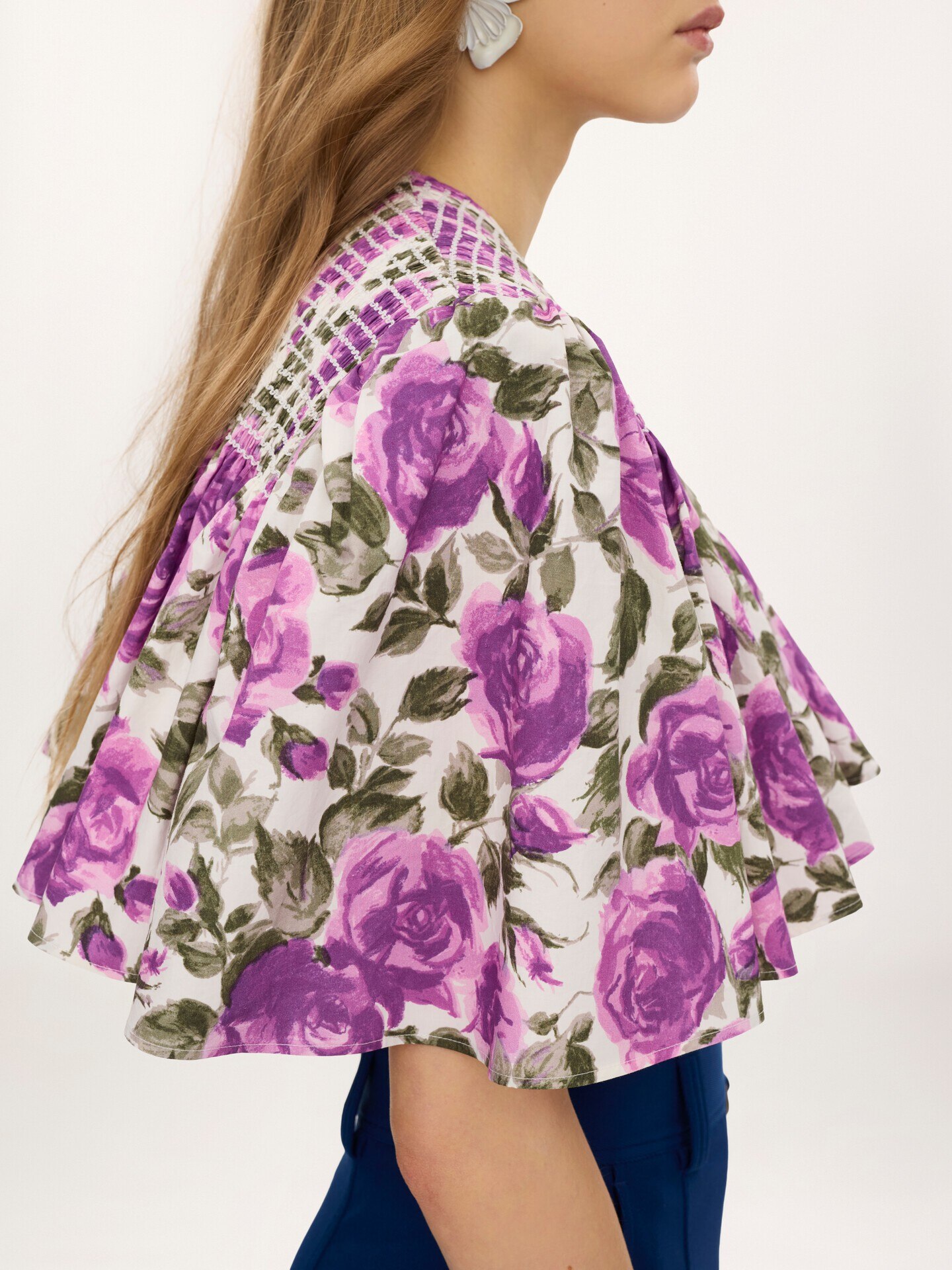 Gathered cropped top in cotton poplin - 6