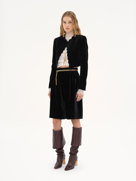 Giacca Spencer con bordo ondulato in velluto