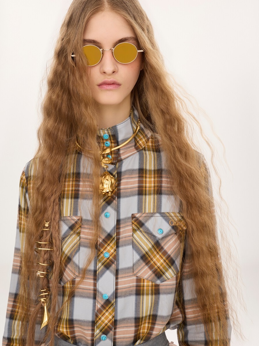 Lavalli&egrave;re shirt in check cotton & cupro - 8