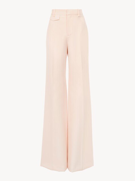 Pantalon taille haute évasé en gabardine de laine