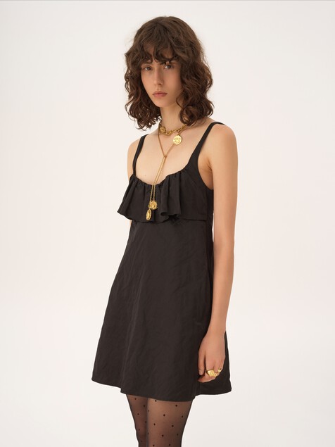 Sleeveless mini dress in washed technical satin