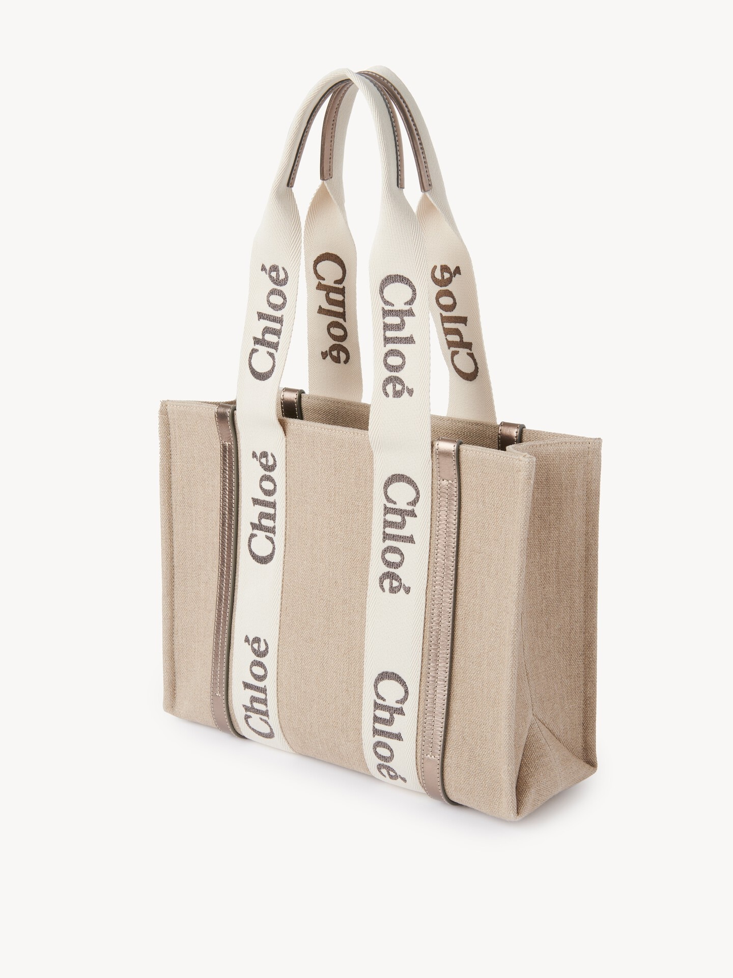 Woody tote bag in linen & leather - 5