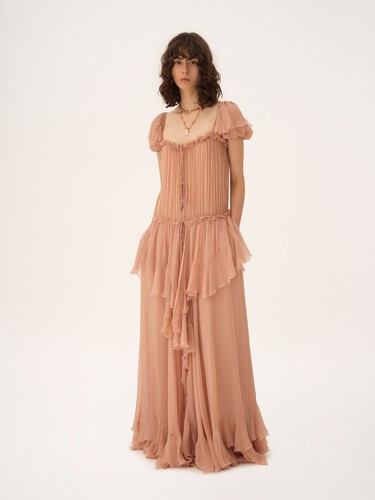 Gathered long ruffled dress in silk mousseline - 3