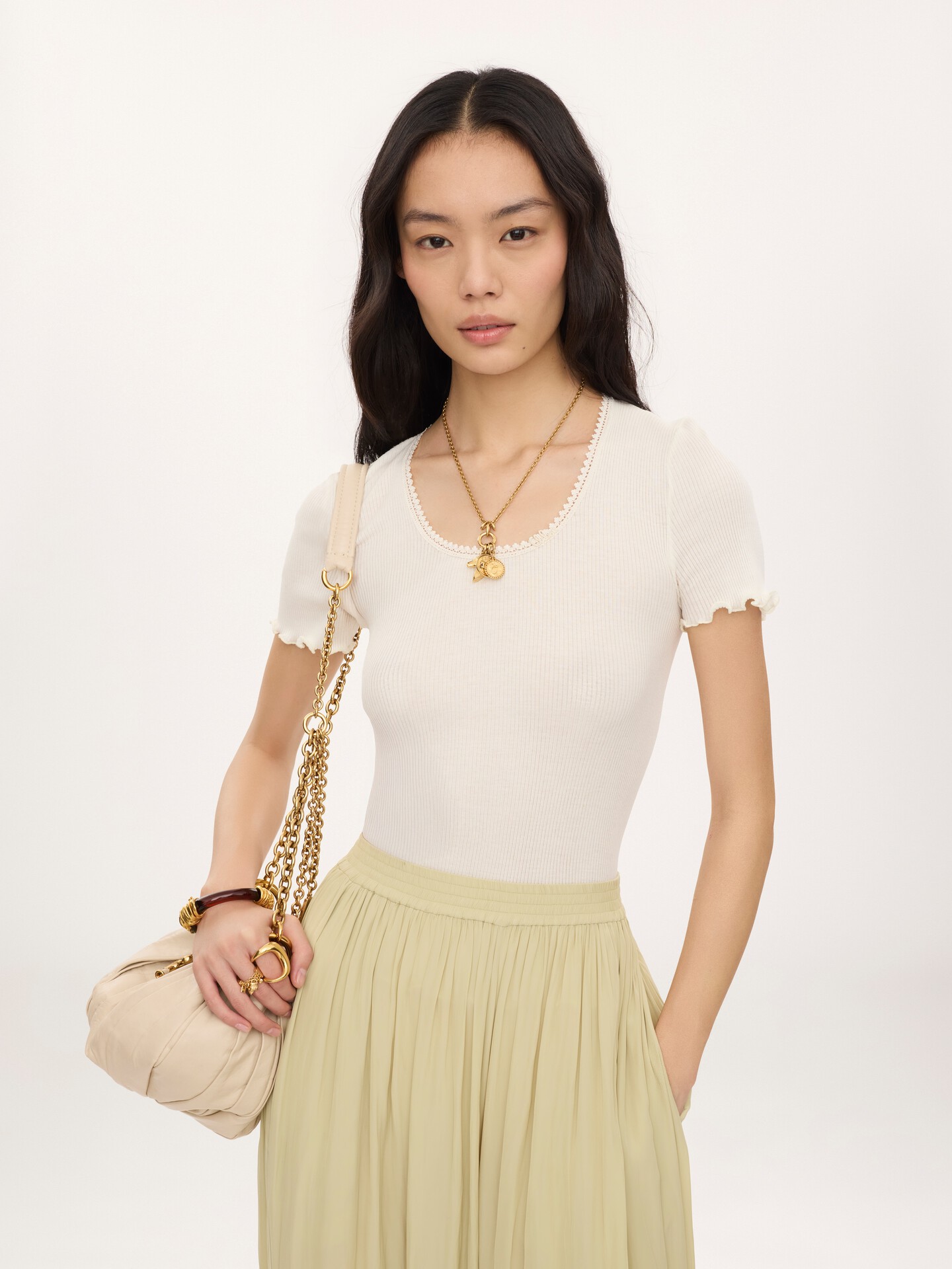 Camiseta ajustada con cuello redondo, confeccionada en jersey de algod&oacute;n y seda - 3.0