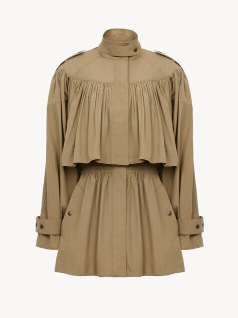 High-neck short trench coat in cotton poplin