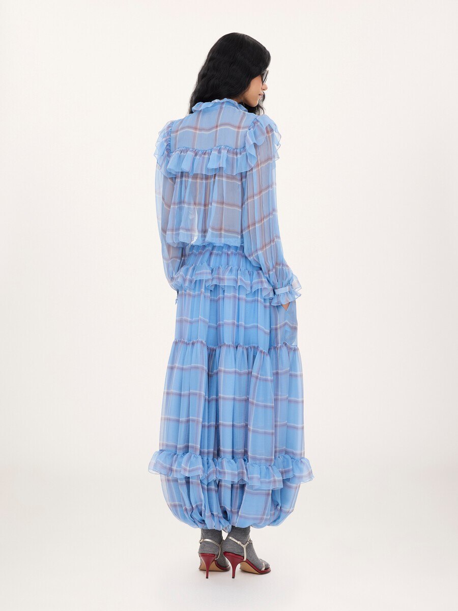 Ruffled top in check silk mousseline - 7