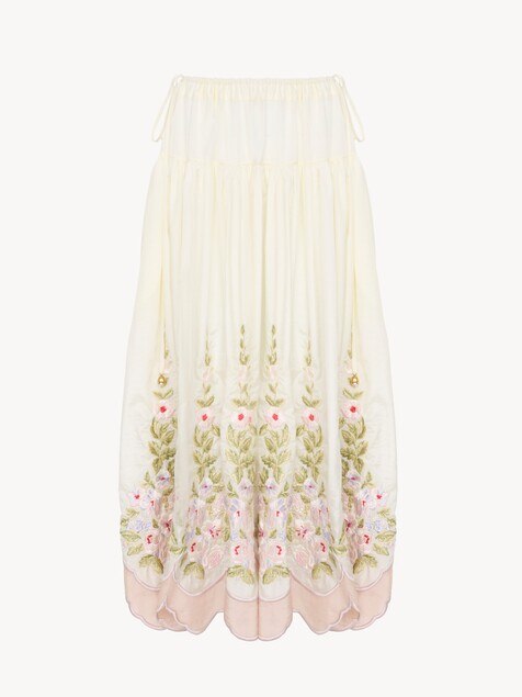 Gathered long skirt in technical taffeta