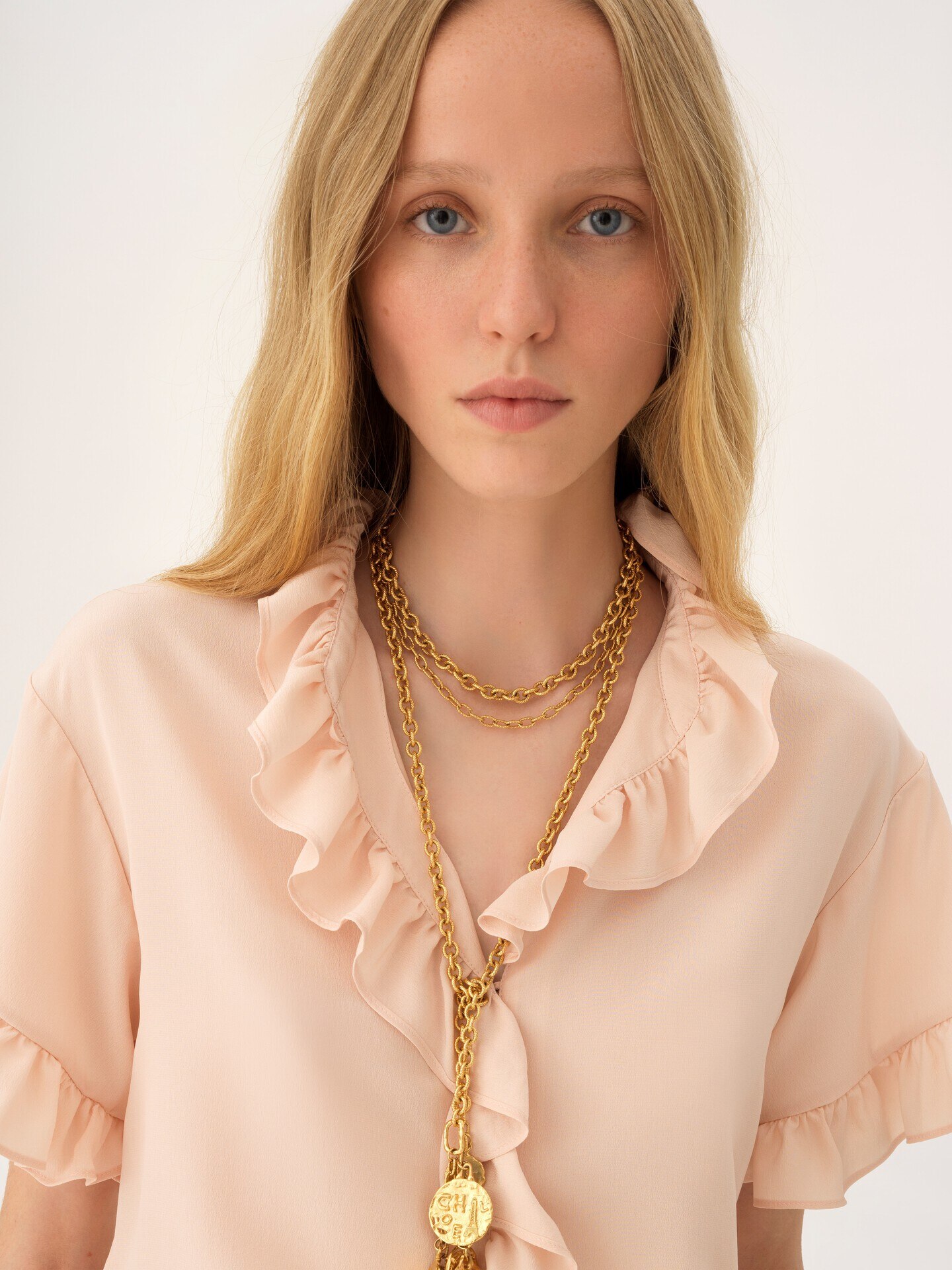 Short-sleeve ruffle top in cr&ecirc;pe de chine - 7