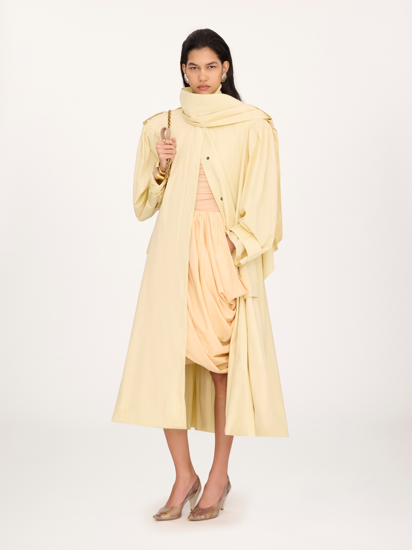 High-neck scarf trench coat in cotton poplin - 3