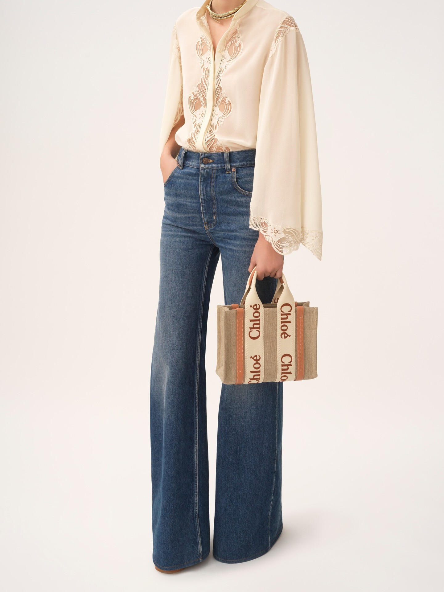 Small Woody tote bag in linen - 10