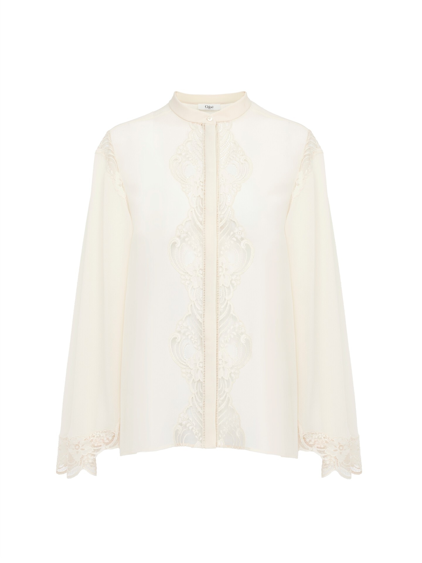 シルクジョーゼット＆レース製フルイドブラウス Pristine White - Chloé