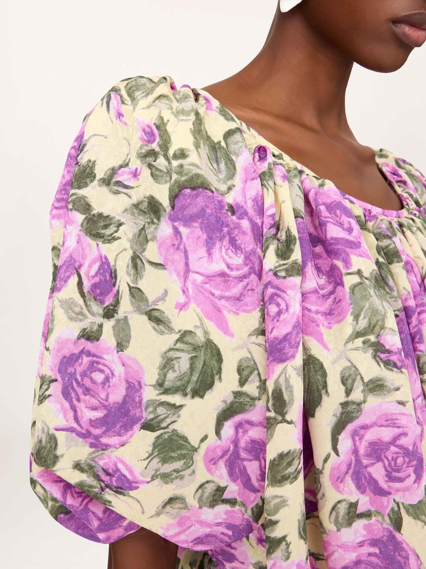 Top court manches bouffantes en soie jacquard - 6