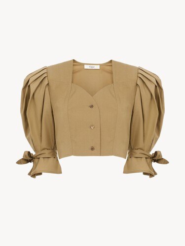 Puff-sleeve cropped top in cotton poplin - 2