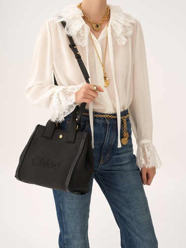 キャンバス製Chloé CarryスモールトートバッグVegetal Beige