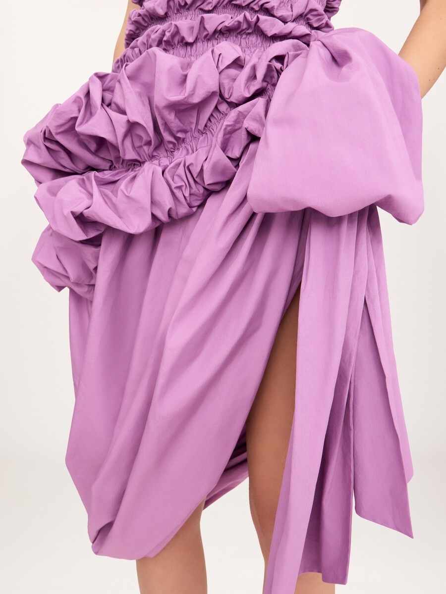 Ruched bustier midi dress in cotton poplin - 7