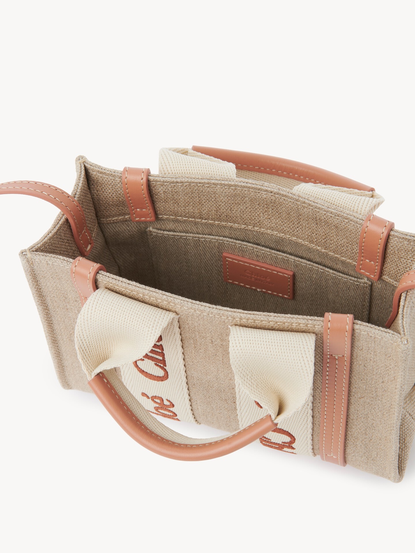 Mini Woody tote bag in linen & leather - 6