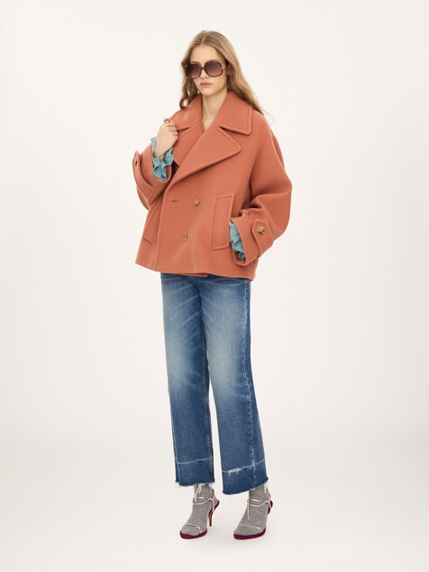 Oversized short coat in wool