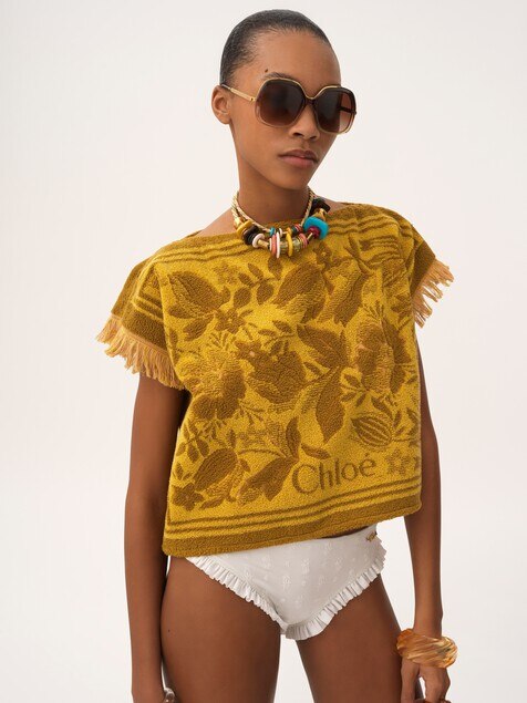 Boat-neck logo top in cotton jacquard