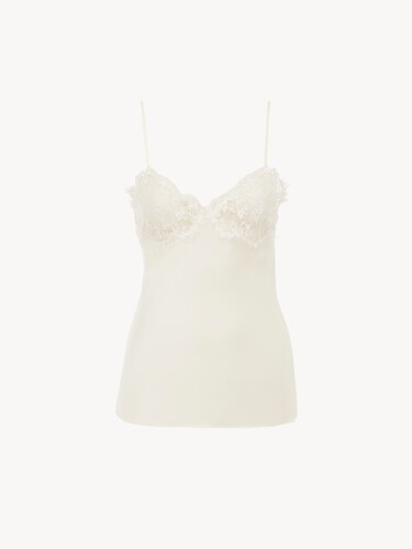 Camisole top in washed silk satin & lace - 2