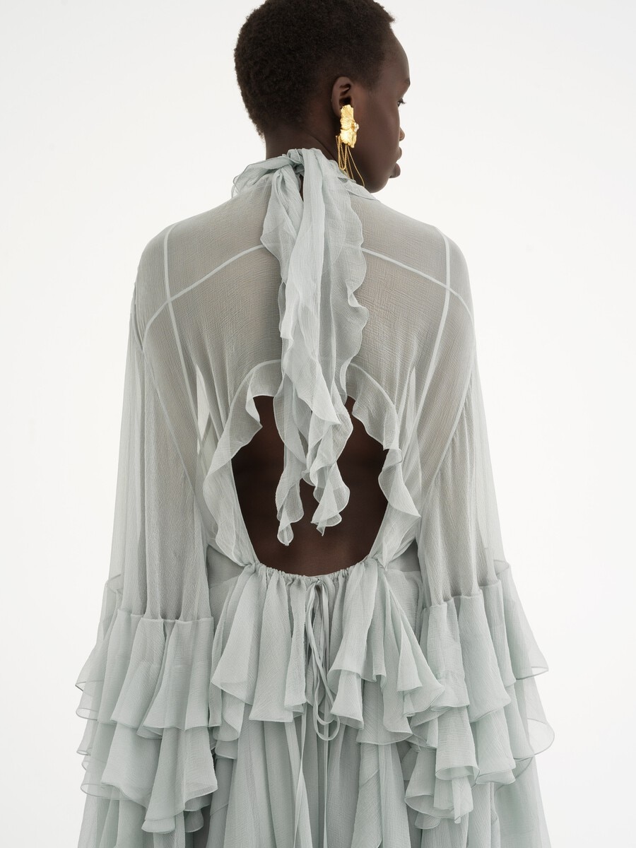 Mini ruffled dress in silk mousseline - 6