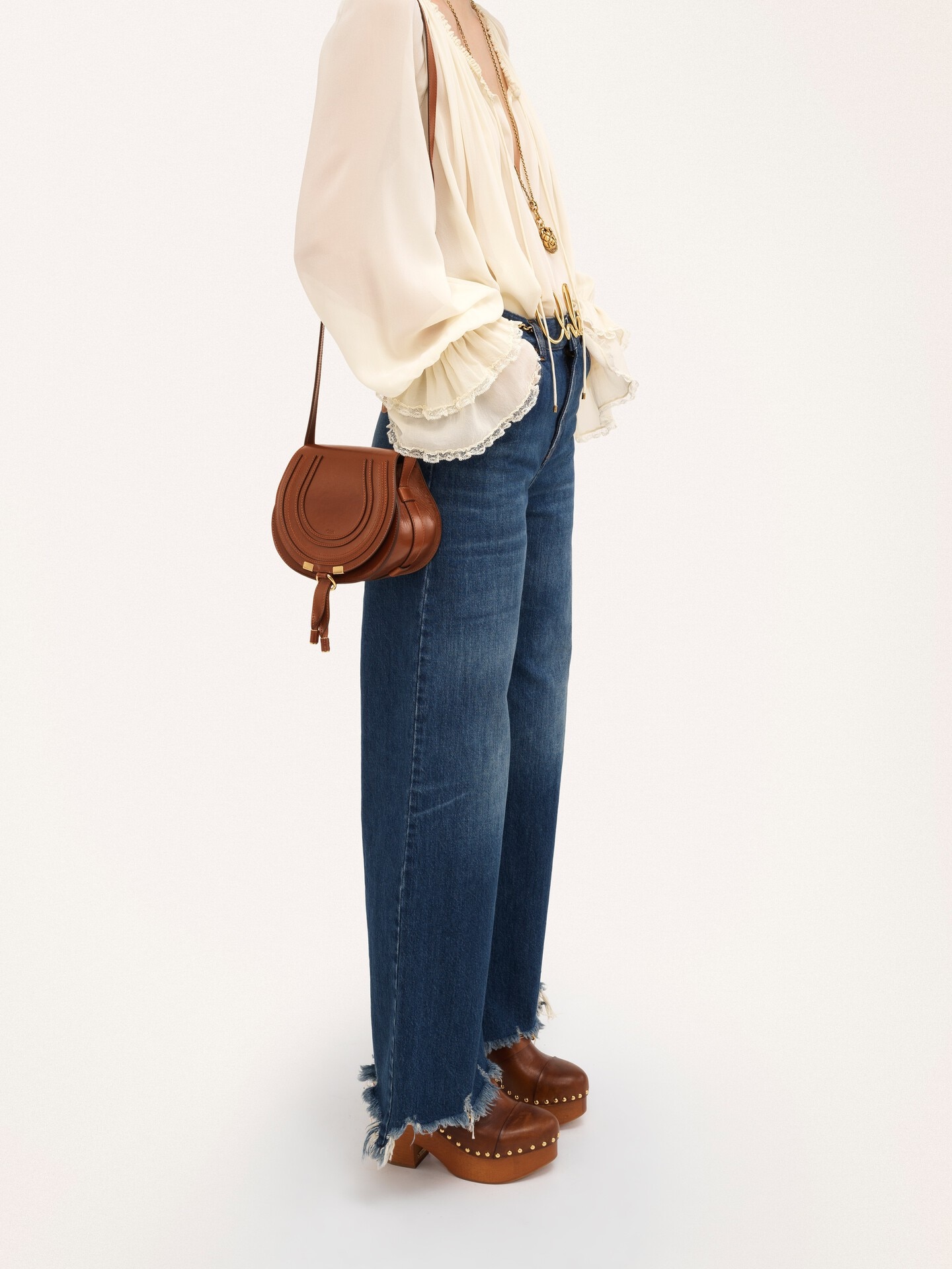 Small Marcie saddle bag in shiny leather - 7.0