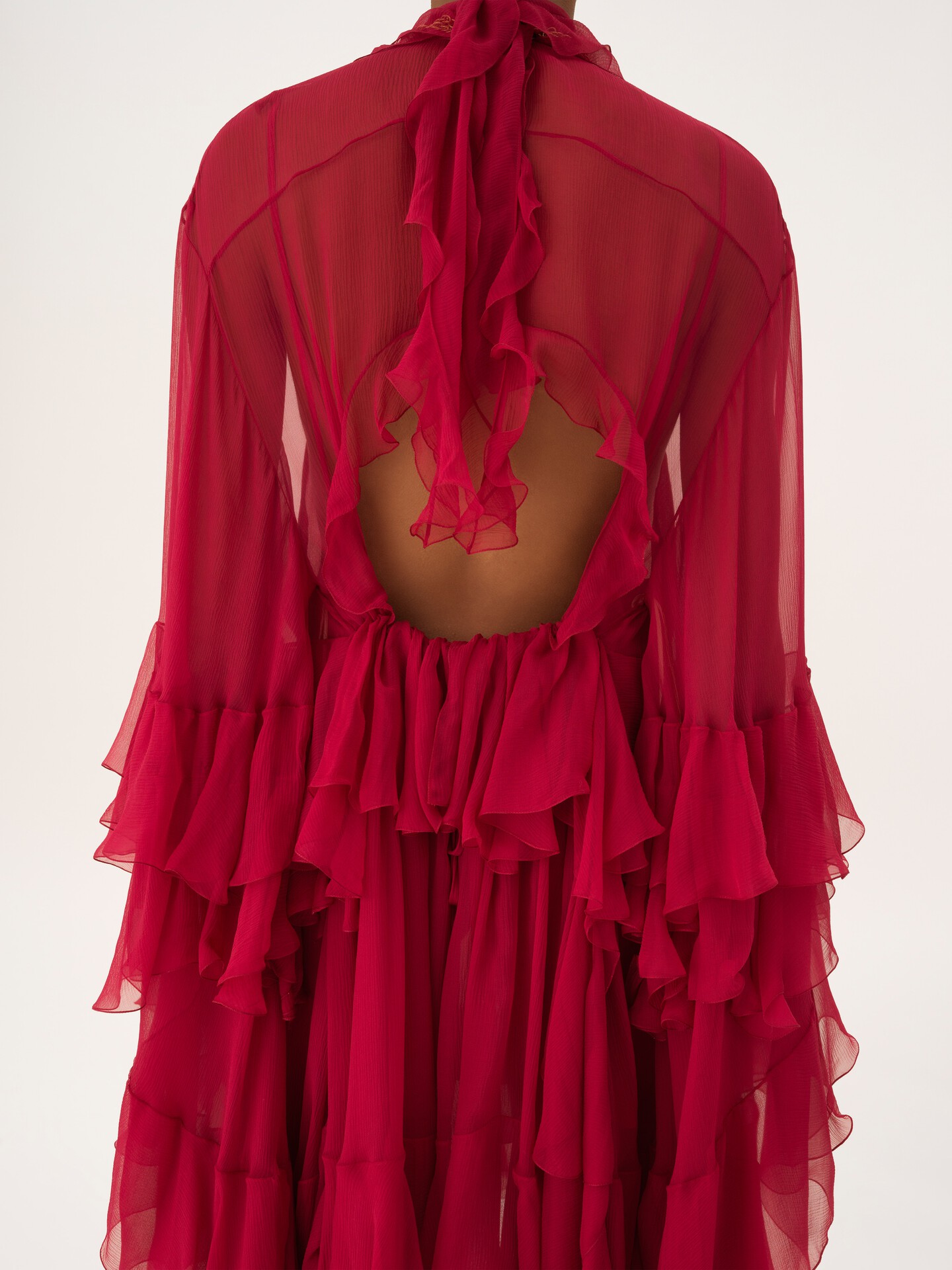 Ruffled mini dress in silk mousseline - 7