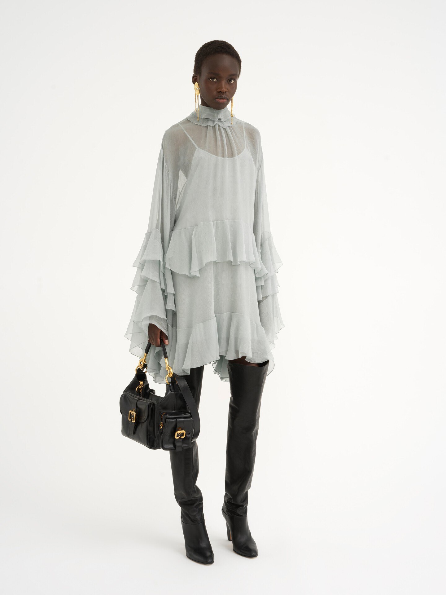 Mini ruffled dress in silk mousseline - 3